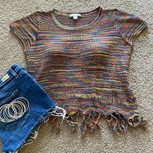🌈Multi color crochet top with fringe🌈